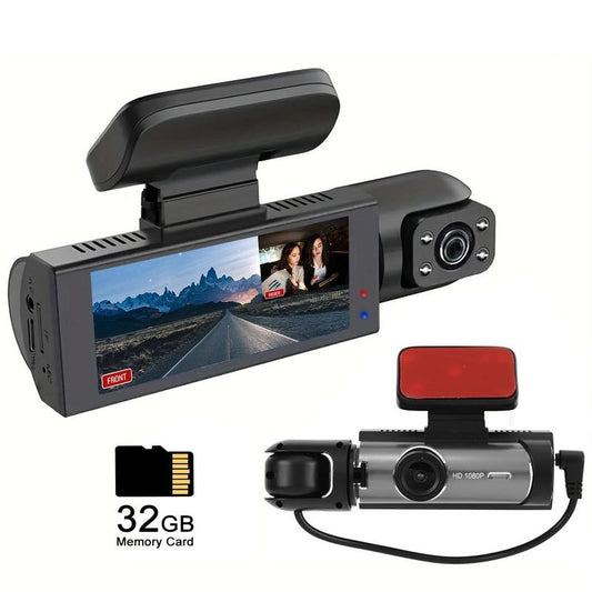 Front & inside Car Dashboard Camera, 1 Count Car Dashcam with 32GB Card, Wide Angle Car Driving Recorder with IR Night-Visionr, 3.16 Inch Lps Screen 1080P HD Camera with Dual Lens, Birthday Gifts, Automotive Dashcam